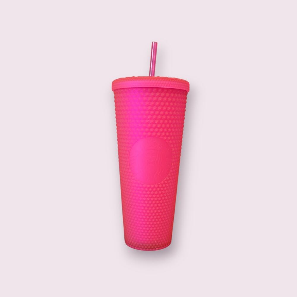 Starbucks Venti Tumbler Studded Matte Hot Pink Diamond Rubberized Cold Cup 24oz